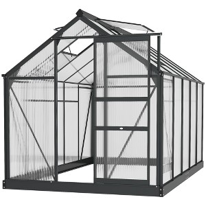 Outsunny Polycarbonate Greenhouse, Heavy Duty Outdoor Aluminum Walk-in Green House Kit with Vent & Door for Backyard Garden - 1 of 4