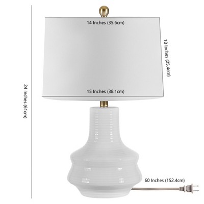 Ivory Ceramic Arc Table Lamp with Drum Shade