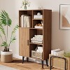 4-Tier Mid-Century Bookcase w/ Door & Legs, Walnut Cube Storage Organizer for Living Room, Bedroom, Home Office - 4 of 4