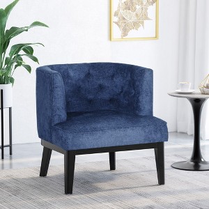 Accent Chair, Mid Century Modern Living Room Armchair, Comfy Barrel Club Chair, Rubber Wood Frame Upholstered Sofa Chairs, Navy Blue - 1 of 4
