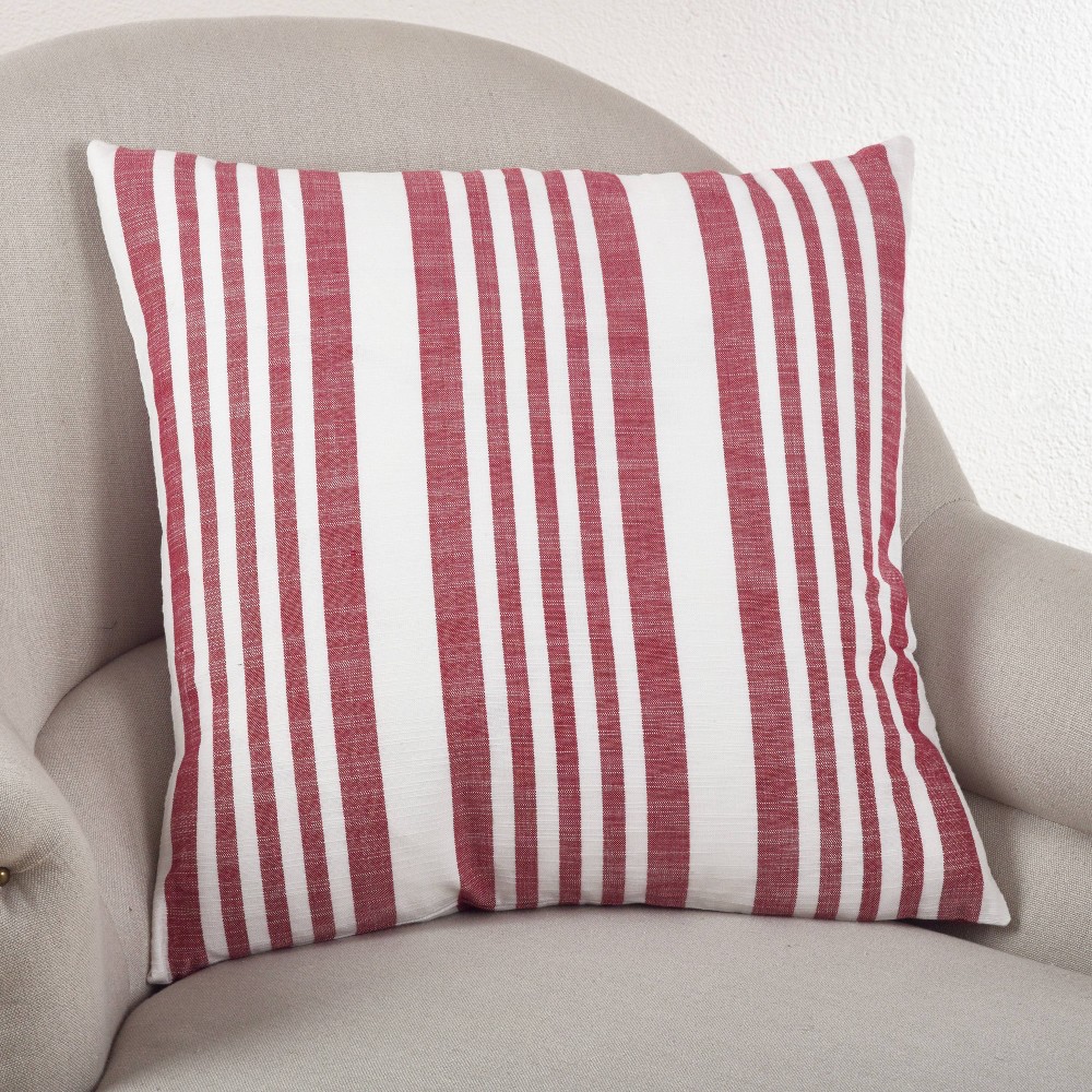Photos - Pillow 20"x20" Oversize Down Filled Striped Design Square Throw  Red - Saro