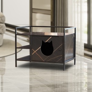 Whisen Cat Litter Box Furniture with Hidden Litterbox Enclosures - Antique Black - 1 of 4