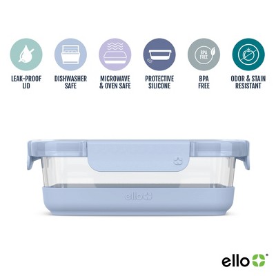Ello 10pc Glass Meal Prep Food Storage Container Set Blue: BPA-Free, Microwave & Oven Safe, 5 Containers with Lids