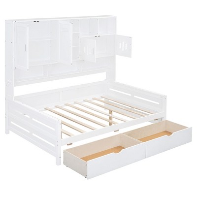 NicBex Twin/Full Size Daybed, Wooden Day Bed With 2 Drawers, Sofa Bed Frame with All-in-One Cabinet and Shelf