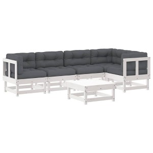 vidaXL Patio Lounge Set with Cushions Outdoor Furniture Set 6 Piece Solid Wood - White Pine - 1 of 4