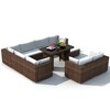 vidaXL Outdoor Patio Lounge Set - 10 Piece, Brown Poly Rattan Garden Furniture with Cushions and Glass-Top Table. - 3 of 4