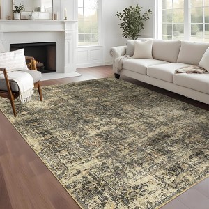 Washable Rug 9x12 Rug Vintage Distressed Rug with Non Slip Backing Foldable Low Pile Rug Ultra-Soft Throw Carpet for Living Room Bedroom Nursery - 1 of 4