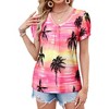 Nlife Womens Puff Short Sleeve Hawaiian Shirts Floral Tropic Printed Pleated V Neck Summer Casual T-Shirt Trendy Boho Blouses Tops - 2 of 4