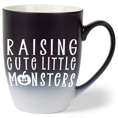 Elanze Designs Raising Little Monsters Two Toned Ombre Matte Black and White 12 ounce Ceramic Stoneware Coffee Cup Mug