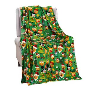 Plazatex Green Funny Faces plush Decorative Christmas Machine Washable Throw 50" X 60" Green - 1 of 4