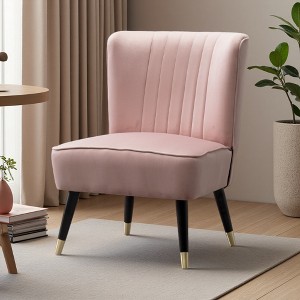 Velvet Contemporary Accent Chair with Thick Foam Cushion and Rubberwood Legs - 1 of 4