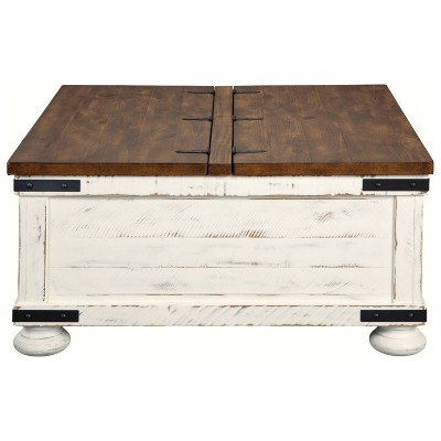Modern Farmhouse 36" Square Lift-Top Coffee Table in Brown/White