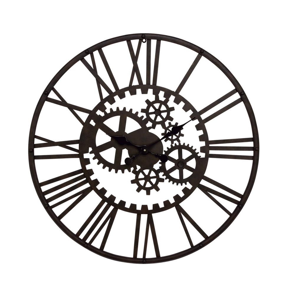 Photos - Wall Clock Metal Gear  Black - Olivia & May