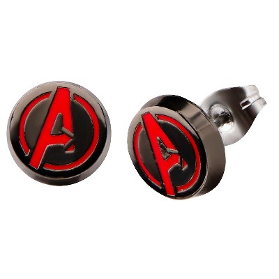 Women's Marvel The Avengers Logo Stainless Steel Stud Earrings - Black/Red