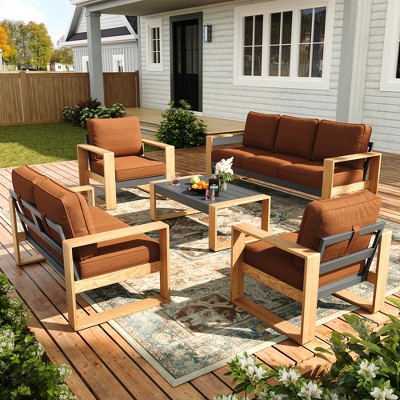 LayinSun 5 Pieces Aluminum Patio Furniture Set with Coffee Table, Oversized Seat with Hight Back, Outdoor Conversation Sets