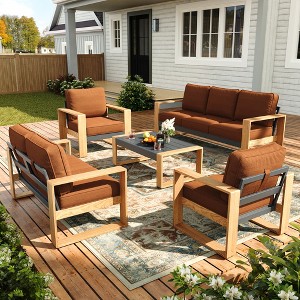 LayinSun 5 Pieces Aluminum Patio Furniture Set with Coffee Table, Oversized Seat with Hight Back, Outdoor Conversation Sets - 1 of 4