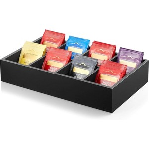 Tea Bag Organizer, Black Wooden Tea Bag Holder, Tea Storage Containers with 3 Slots, Sugar Packet Holder, Tea B - 1 of 4