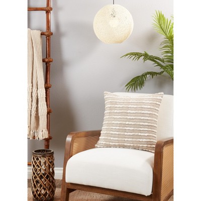 Gray and Beige Striped Woven Throw Pillow with Poly Filling