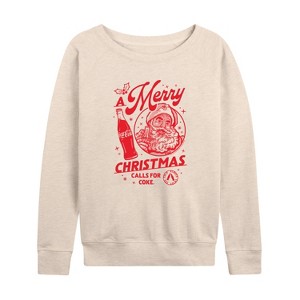 Women's - Coca-Cola - Merry Christmas Calls For Coke Lightweight French Terry Wide Neck Long Sleeve Graphic Shirt - 1 of 4