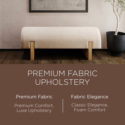 Refined Natural Upholstered Wooden Bench with Solid Oak Base