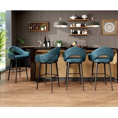 Dyonery Set of 2 Counter Height Swivel Barstools PU Leather 26" H Upholstered Bar Stools with Back&Arms for Kitchen Island,Home Bar