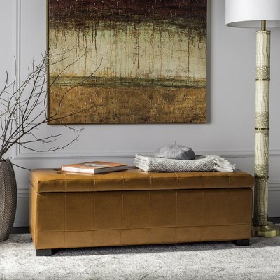 Transitional Saddle Brown Tufted Storage Bench with Beech Wood Frame