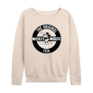 Women's - Disney - Mickey Mouse Original Badge Lightweight French Terry Wide Neck Long Sleeve Shirt - 1 of 4