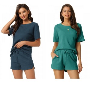 INSPIRE CHIC Women's 2 Pcs Lounge Sets Waffle Outfits T-shirt and Shorts Loungewear Sweatsuits Pajama Sets - 1 of 4