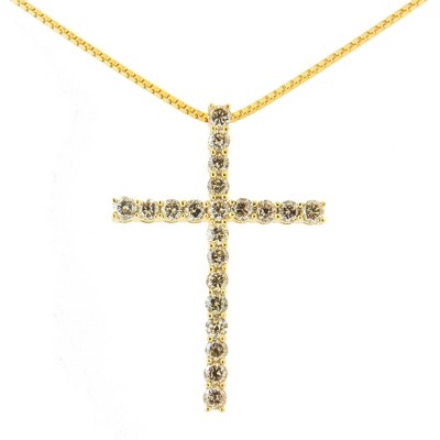 Silver 1.0 Cttw Champagne Diamond Gold Cross Pendant Necklace for Women