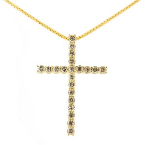 Silver 1.0 Cttw Champagne Diamond Gold Cross Pendant Necklace for Women - 1 of 4