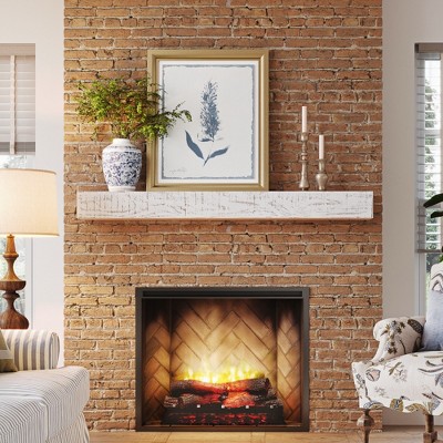 Hatteras Whitewash Pine Wood Floating Fireplace Mantel Shelf - 48 Inch