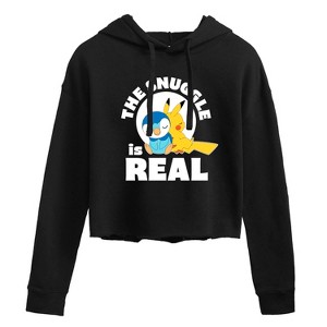 Women's - Pokémon - The Snuggle Is Real Pikachu And Piplup Cropped Graphic Hoodie - 1 of 3
