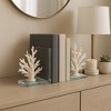 Decorative Coral on Glass Bookends - Coastal Inspired Book Ends for Office Desk Accent, Home Library, or Entryway Home Decor - Set of 2, 7.25", White - 3 of 4