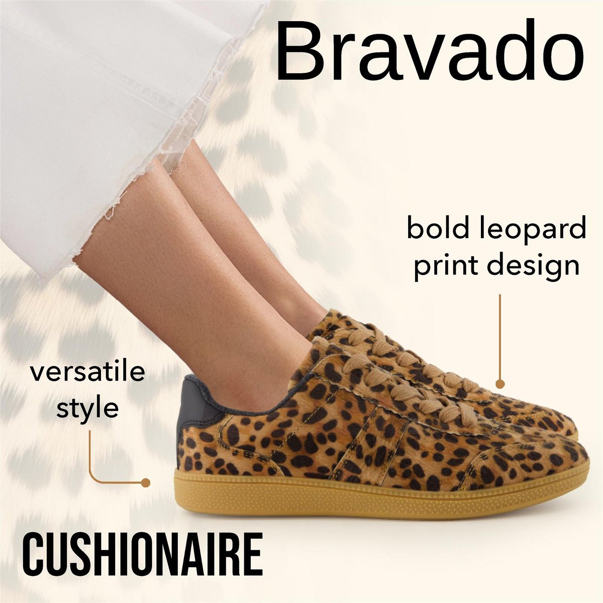 Женские кроссовки CUSHIONAIRE Bravado Women’s Leopard Print Lace-Up Sneakers – Stylish Everyday Shoes with Cushioned Comfort Leopard Fabric 7.5 — фото 2