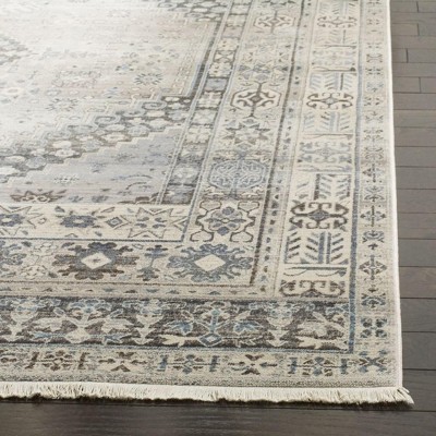 Vintage Gray and Blue Hand-knotted Synthetic Runner Rug