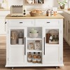 Foldable Kitchen Island Cart with Wheels, 2 Glass Doors, Spice Rack & Towel Holder – Compact Mobile Storage Cart for Small Kitchen - 2 of 4