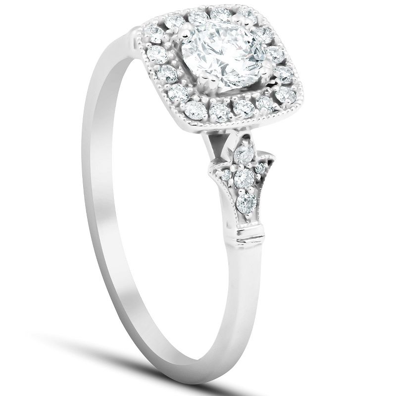 Pompeii3 1/2 Ct Cushion Halo Diamond Pave Engagement Ring 14k White Gold, 3 of 5