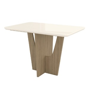 4 Seater Dining Table with Painted Glass Top and Wooden Base, Natural & Oak - 1 of 4