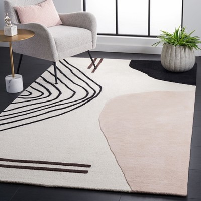 Ivory and Blush Hand-Tufted Wool Abstract Area Rug