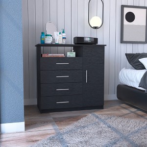Wood Four-Drawer dressers with One Open Shelf, Single Door Cabinet, and Superior Top - 1 of 4