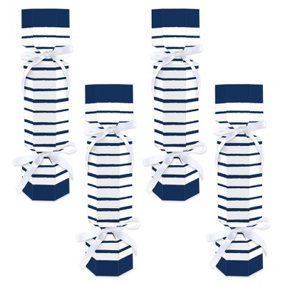 Big Dot of Happiness Navy Stripes - No Snap Simple Party Table Favors - DIY Cracker Boxes - Set of 12