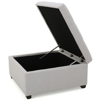 Gray Linen Tufted Storage Cocktail Ottoman