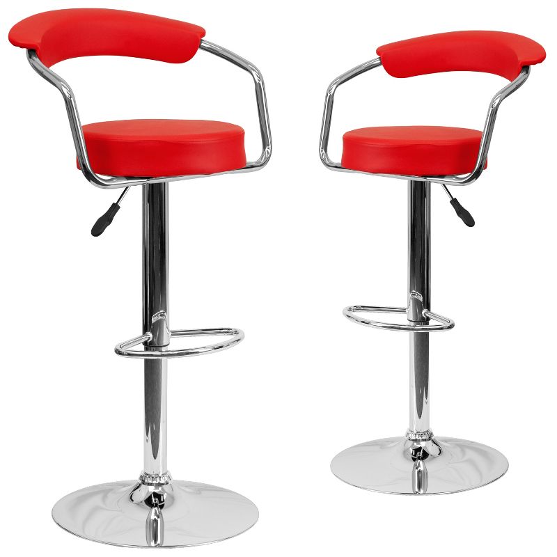 Emma and Oliver 2 Pack Contemporary Vinyl Adjustable Height Barstool with Arms and Chrome Base, 1 of 7