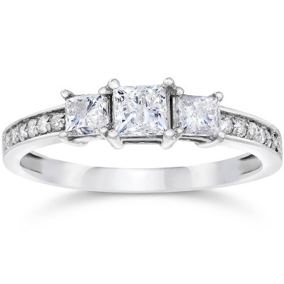 Pompeii3 1/2ct Three Stone Princess Cut Diamond Engagement Ring 14k ...