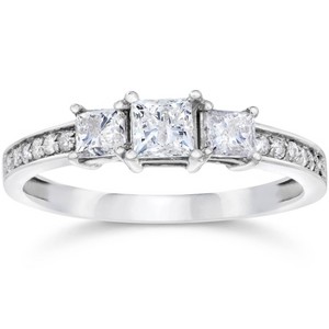 Pompeii3 1/2ct Three Stone Princess Cut Diamond Engagement Ring 14K White Gold - 1 of 3