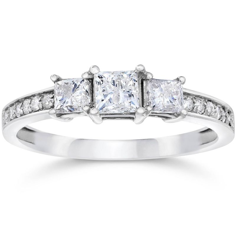 Pompeii3 1/2ct Three Stone Princess Cut Diamond Engagement Ring 14K White Gold, 1 of 4