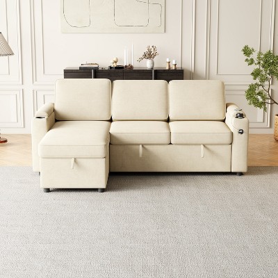 MAYEERTY 85.8 Inch Sleeper Sofa 2 in 1 Pull Out Sofa Bed with Storage Charging Port Sofa Sleeper