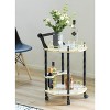 Fabulaxe Round Wood Serving Bar Cart Tea Trolley with 2 Tier Shelves and Rolling Wheels - 2 of 4