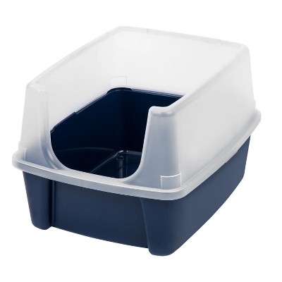 LunaLulinlk Open Top Cat Litter Box with Shield, Navy