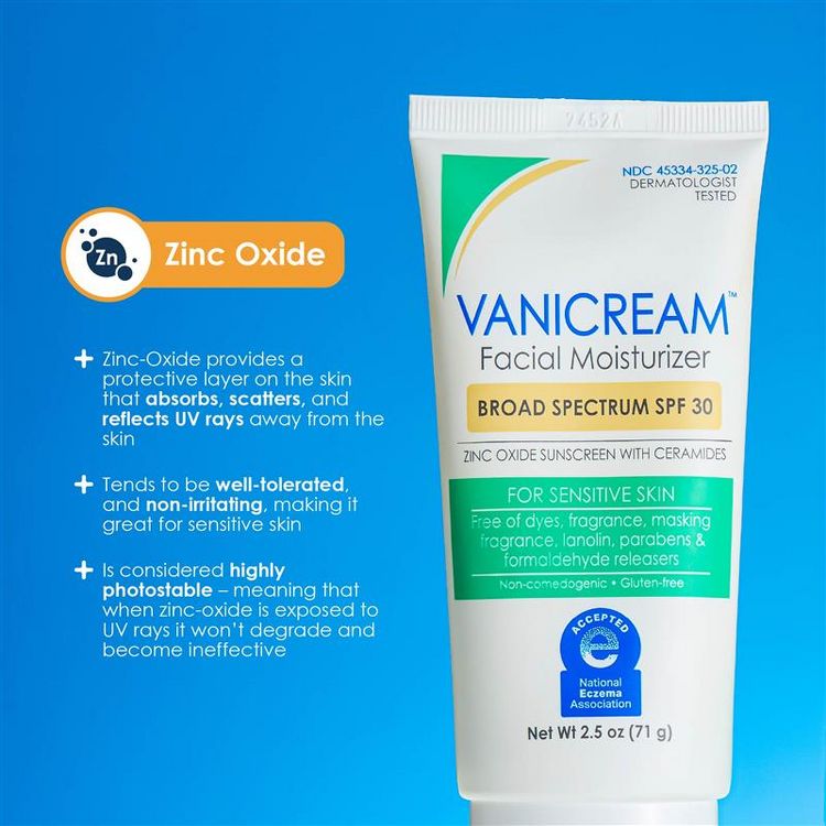 Vanicream Facial Moisturizer SPF 30 Zinc Oxide Mineral Sunscreen for Sensitive Skin - Unscented - 2.5oz, 3 of 9